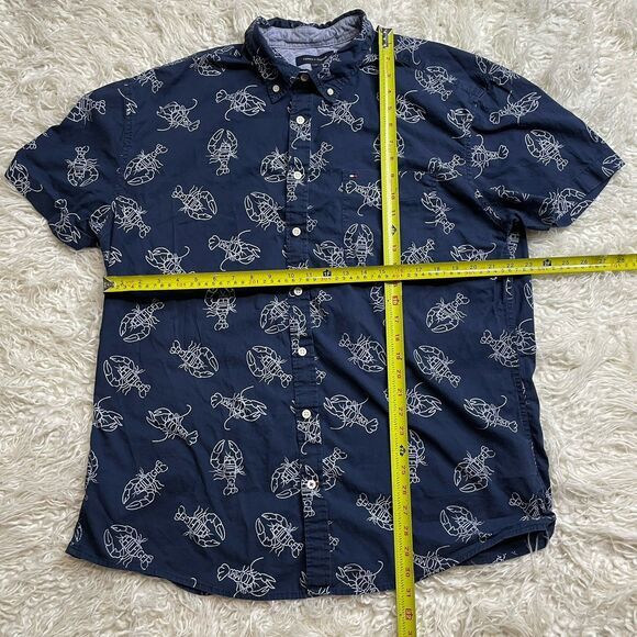 Tommy Hilfiger Size XXL Mens Button Shirt Short Sleeve Lobster Custom Fit Blue - Picture 3 of 4